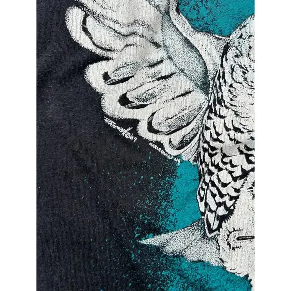 Vintage African Lion Safari Owl Graphic T-Shirt Cambridge Canada Black Tee Large - Picture 3 of 6